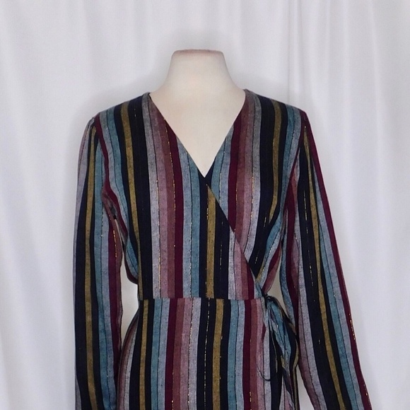 NWT!! RAILS Lola Varadero Stripe Wrap Dress Tie Waist Metallic Mini Medium - Picture 4 of 16